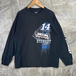 Y2K VINTAGE BLACK & BLUE #14 NASCAR DESIGN TONY STEWART T-SHIRT MENS XL